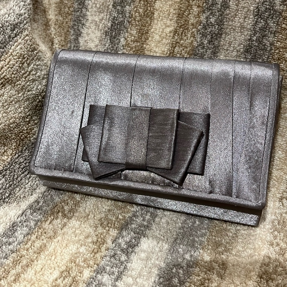 Beautiful silver gray evening clutch with matching silver chain